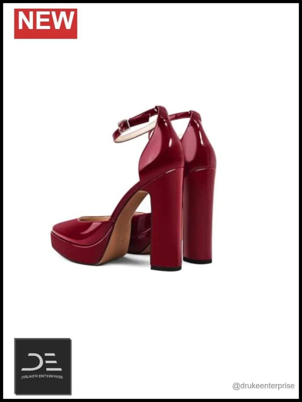 Faux Leather Platform Block Heel Pumps with Ankle Strap for Women
